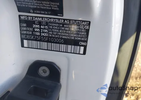 2005 Mercedes-Benz Sl 500 from USA, damaged, VIN WDBSK75F55F103006